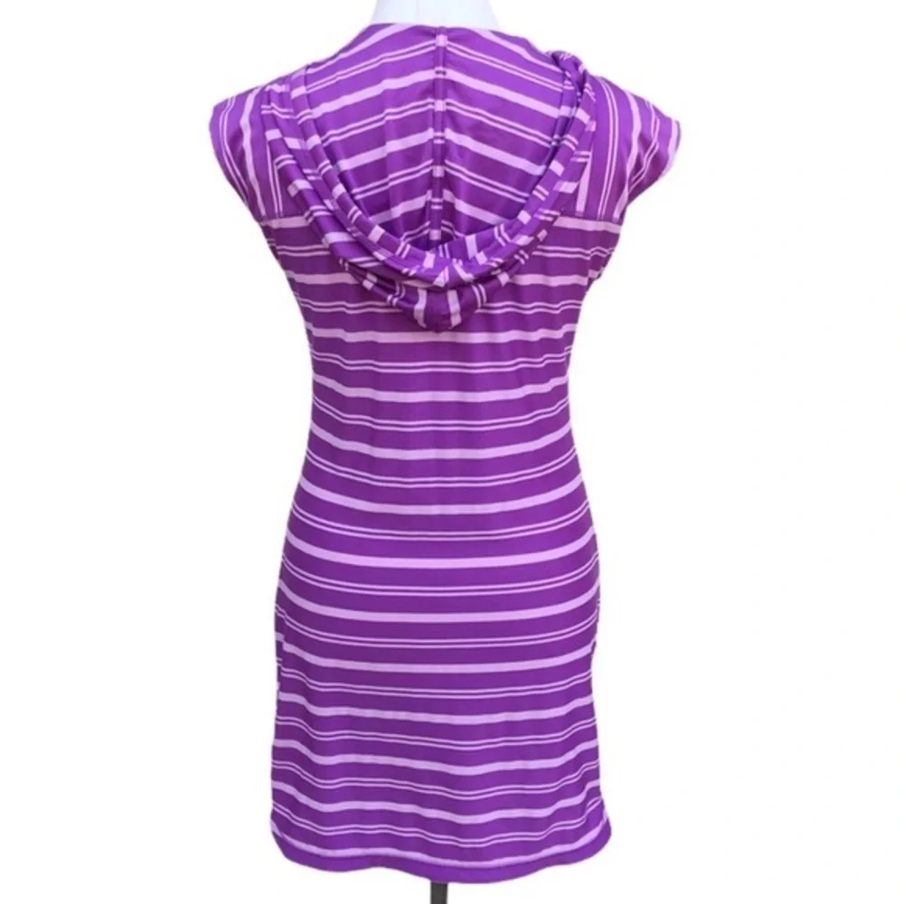 ATHLETA WICK IT BEACH PURPLE STRIPED HOODED SLEEVELESS SWIM COVERUP XS